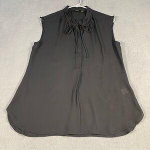 Apt. 9 Petite Women’s Black Sleeveless Chiffon Blouse, Ruffle Tie Neck, size PM
